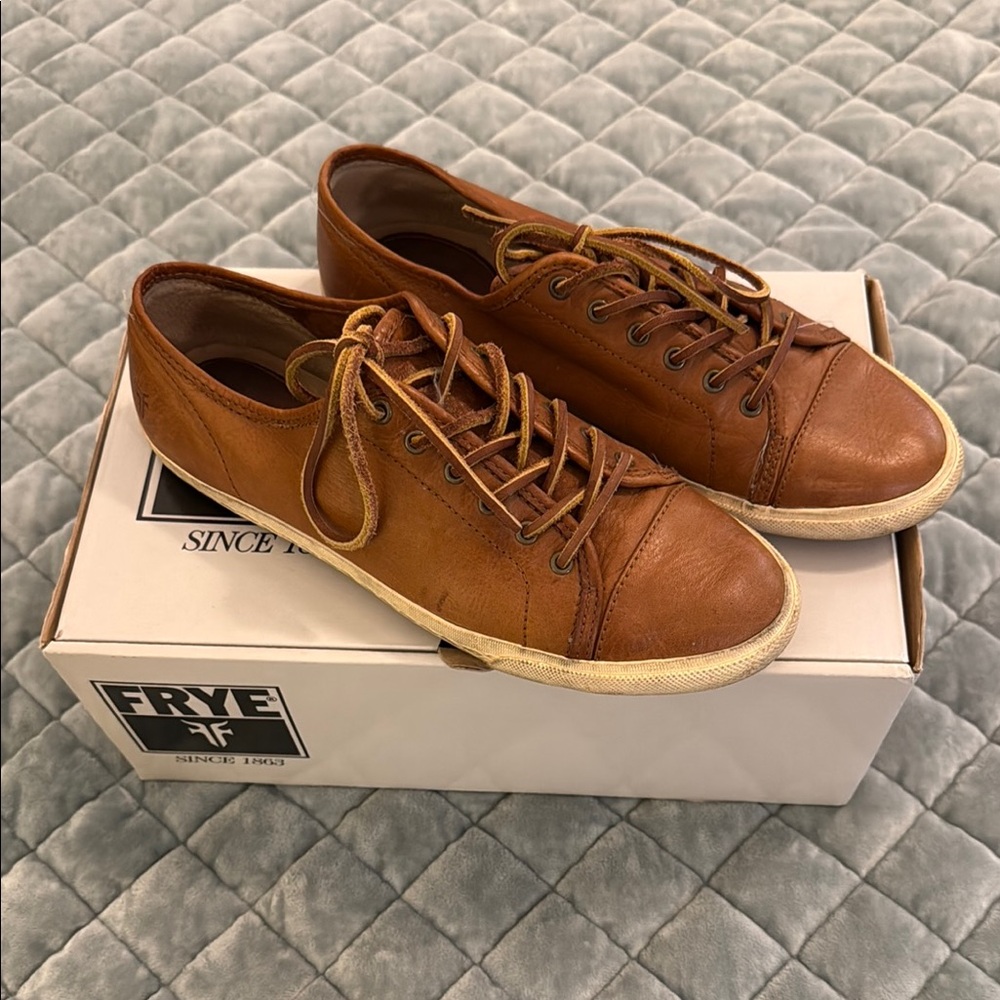 Frye Brown Leather Sneakers Mindy Low Cognac